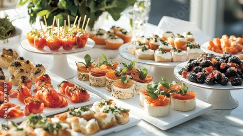 Appetizers Buffet Table with Variety of Gourmet Foods