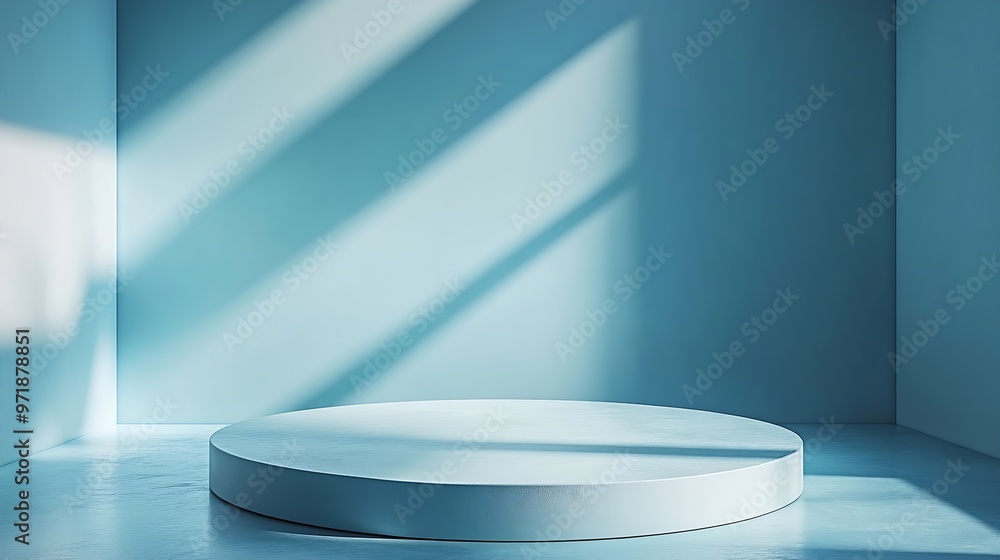 Abstract geometry studio scene with shadow and light Blue background ...