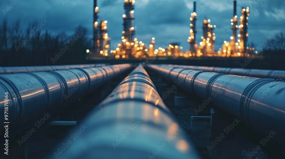 Pipeline Leading to Illuminated Refinery Pipeline Leading to Illuminated Refinery