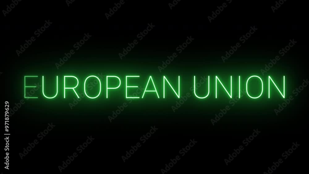 4K, flickering neon green european union text animated on black background 4K, flickering neon green european union text animated on black background