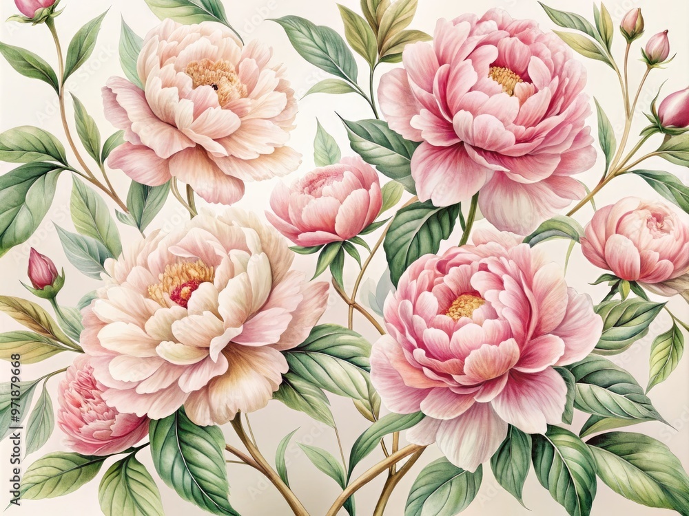 Delicate, hand-painted peony illustration in soft pink hues, adorned with intricate details and gentle foliage, evoking a sense of vintage elegance and refinement. Delicate, hand-painted peony illustration in soft pink hues, adorned with intricate details and gentle foliage, evoking a sense of vintage elegance and refinement.