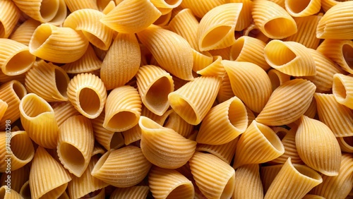 Wheat flour-based pasta shells, typically shaped like tubes, are a staple in Italian cuisine and can be used photo