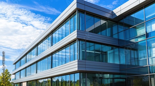 Office building exterior featuring modern architecture with a combination of glass and metal.