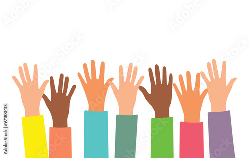 Group of volunteer hands raising together