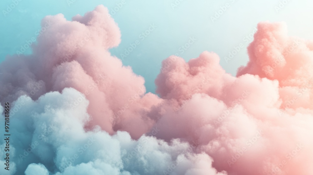 Wispy clouds in soft pink and blue hues float gently, creating a calm and serene backdrop at dawn Wispy clouds in soft pink and blue hues float gently, creating a calm and serene backdrop at dawn