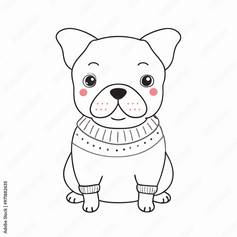 Cute bulldog puppy wearing a cozy sweater and smiling on a white background Cute bulldog puppy wearing a cozy sweater and smiling on a white background