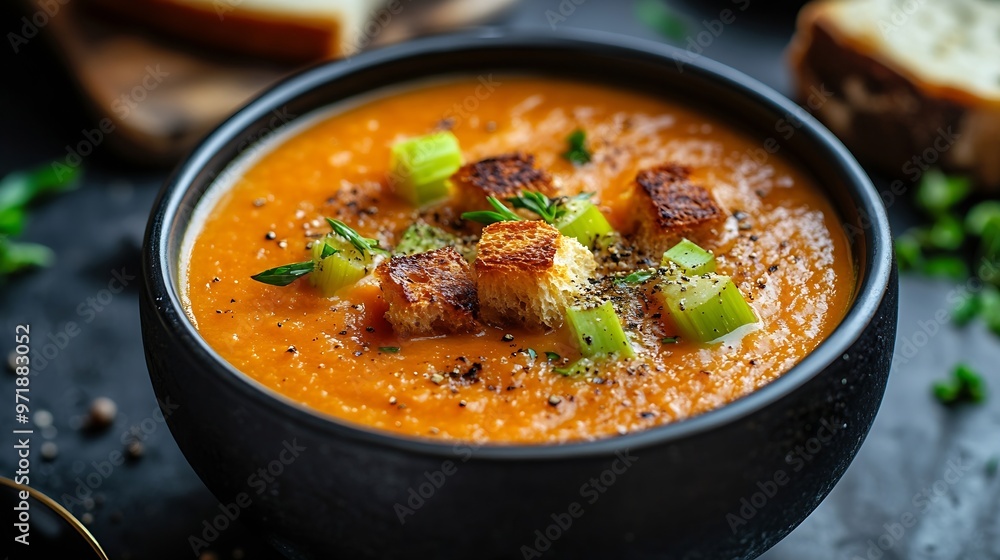 Leek Tomato and Bread Soup Comforting soup with leeks tomatoes and rustic bread : Generative AI Leek Tomato and Bread Soup Comforting soup with leeks tomatoes and rustic bread : Generative AI