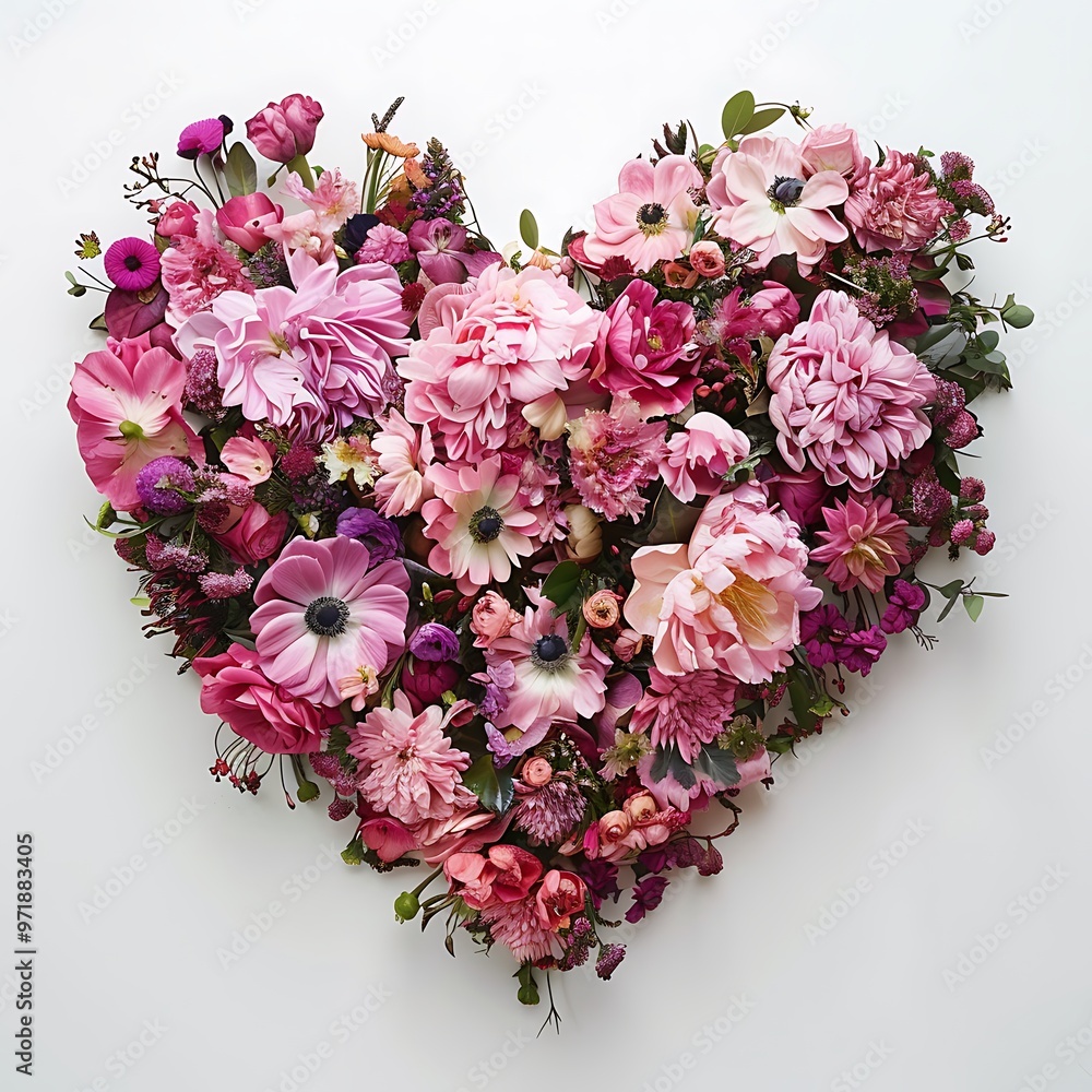 surreal bouquet shape love heart pink flowers on white background. surreal bouquet shape love heart pink flowers on white background.