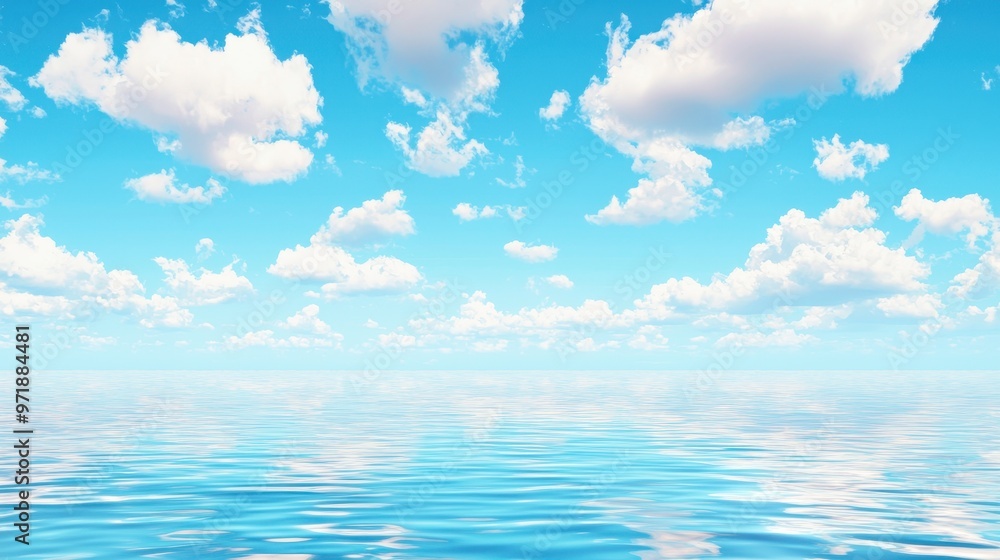 Calm Blue Ocean with White Clouds in Summer Sky Calm Blue Ocean with White Clouds in Summer Sky