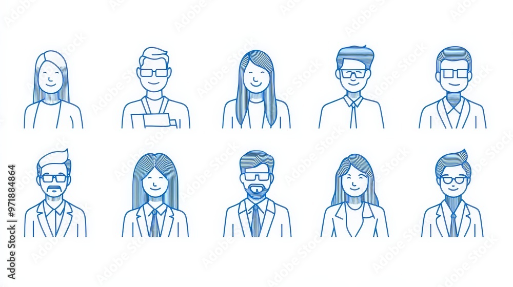 Minimalist Line Art Icons: Business Avatars in Blue for Profile Pictures Minimalist Line Art Icons: Business Avatars in Blue for Profile Pictures