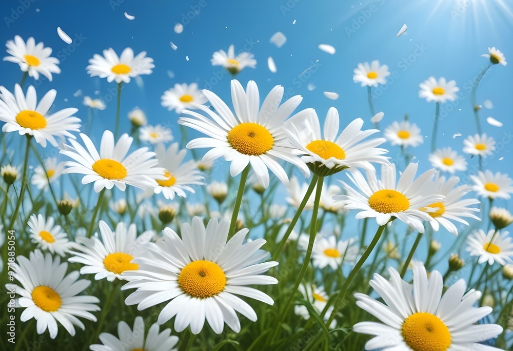 White daisy flowers on a light blue backgroun White daisy flowers on a light blue backgroun