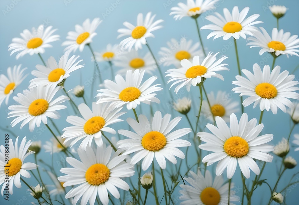 White daisy flowers on a light blue backgroun White daisy flowers on a light blue backgroun