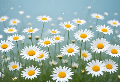 White daisy flowers on a light blue backgroun