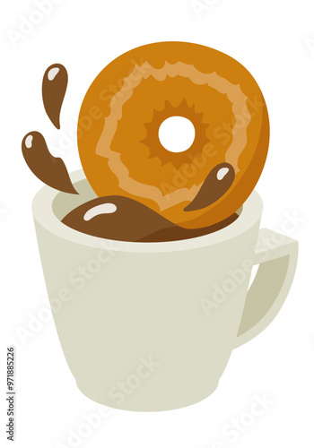 ドーナツを勢い良くコーヒーに浸すベクターイラストレーション