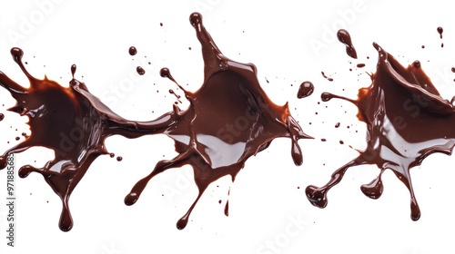 Eerie cutouts of chocolate splashes with jagged edges, isolated on a clean white background.