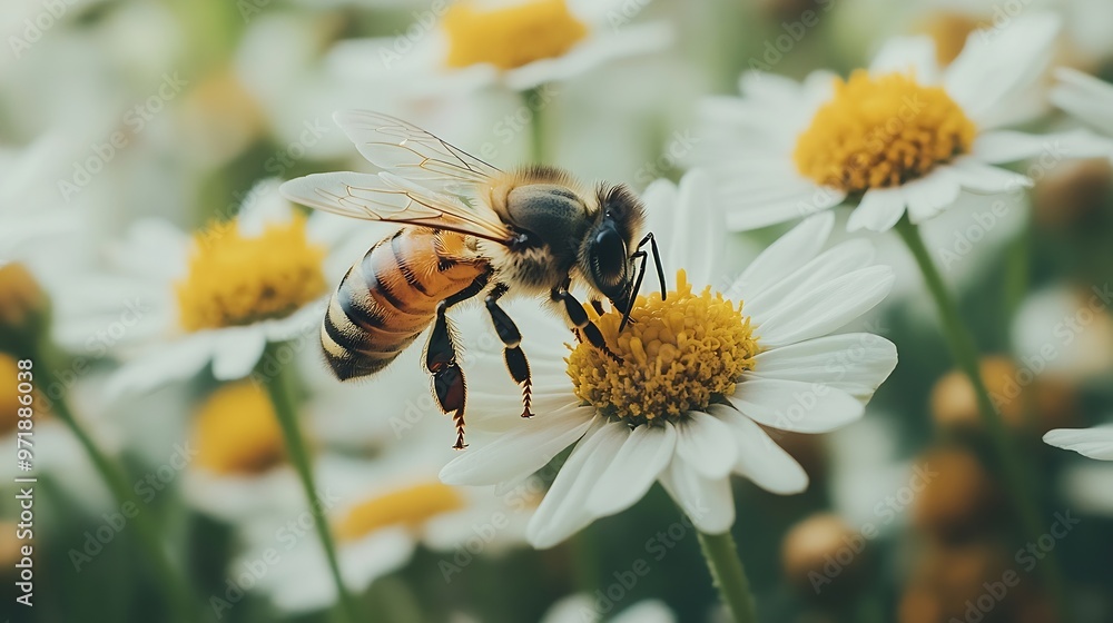 Bee in a flower garden A worker bee pollinating flowers : Generative AI Bee in a flower garden A worker bee pollinating flowers : Generative AI