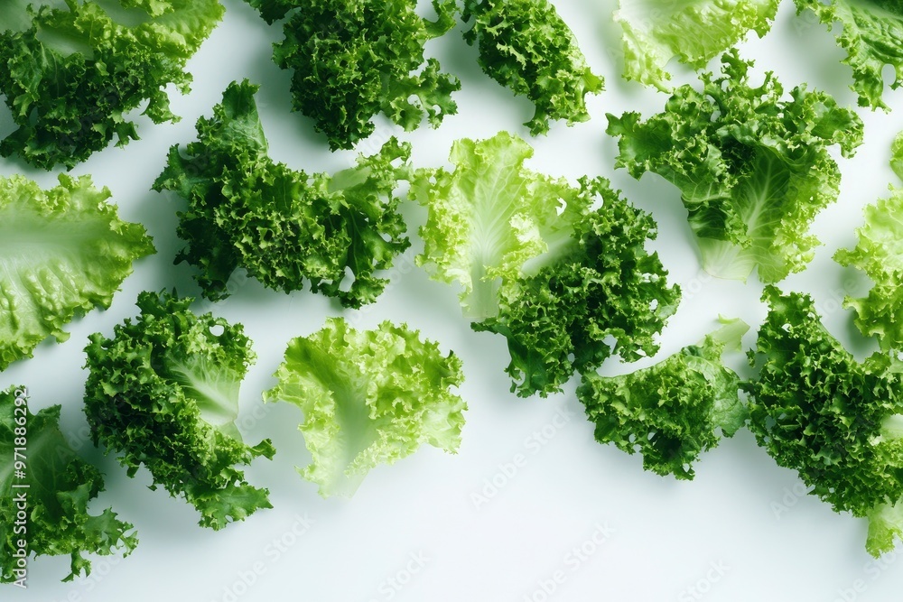 Obraz premium green lettuce leaves on white background for salad , ai