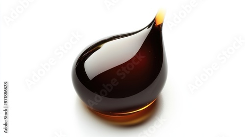 Crisp soy sauce drop with a natural shine, isolated on a simple white background. photo