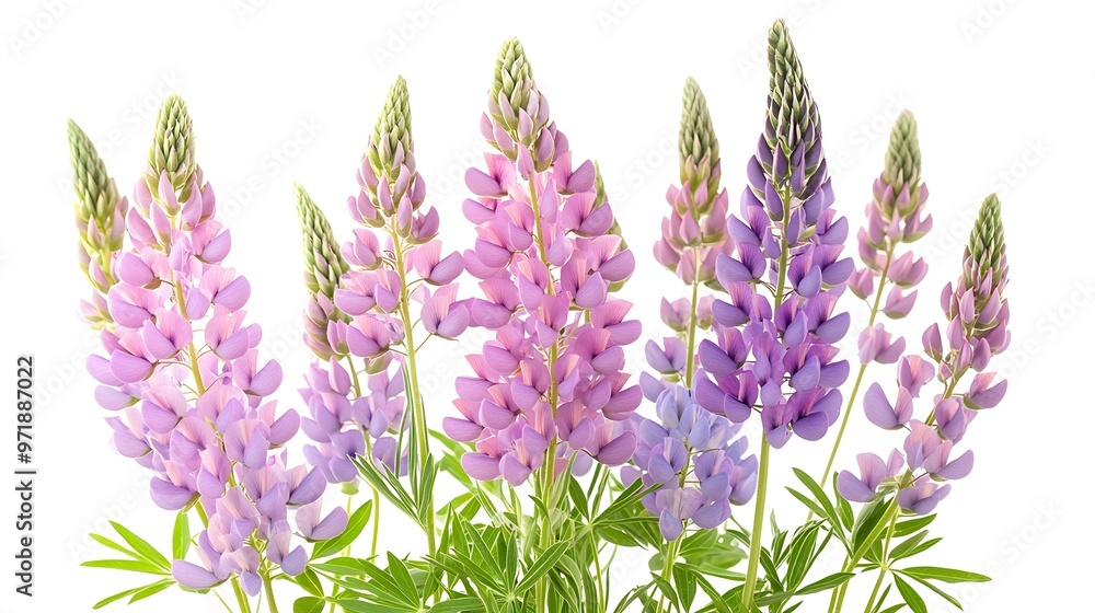 Obraz premium Pink lupine flower isolated on white background Bunch of colorful lupines spring flower : Generative AI