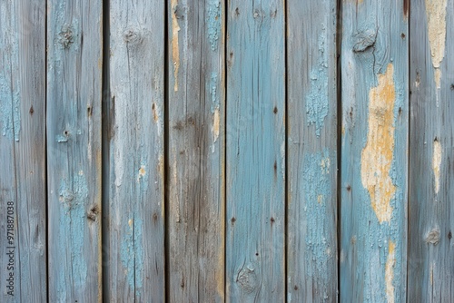 Weathered Wooden Planks with Chipped Blue Paint