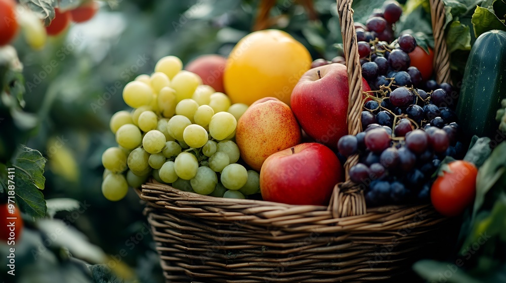 Various fresh vegetables and fruits in basket : Generative AI Various fresh vegetables and fruits in basket : Generative AI