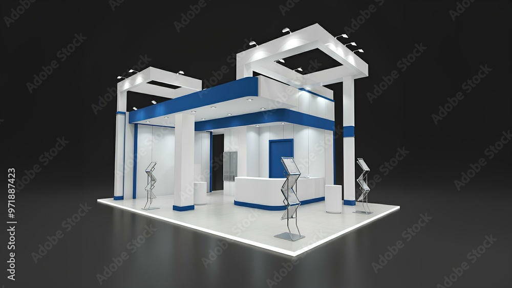 照明付きの背面、テーブルを備えた展示スタンド。3D イラスト。展示会ブースデザイン|Exhibition stand with illuminated back and table. 3d illustration. Trade show booth design. 照明付きの背面、テーブルを備えた展示スタンド。3D イラスト。展示会ブースデザイン|Exhibition stand with illuminated back and table. 3d illustration. Trade show booth design.