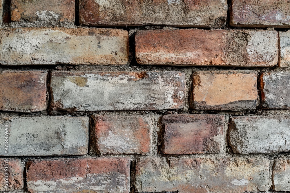 Fototapeta premium Weathered Brick Wall with Mortar and Uneven Texture