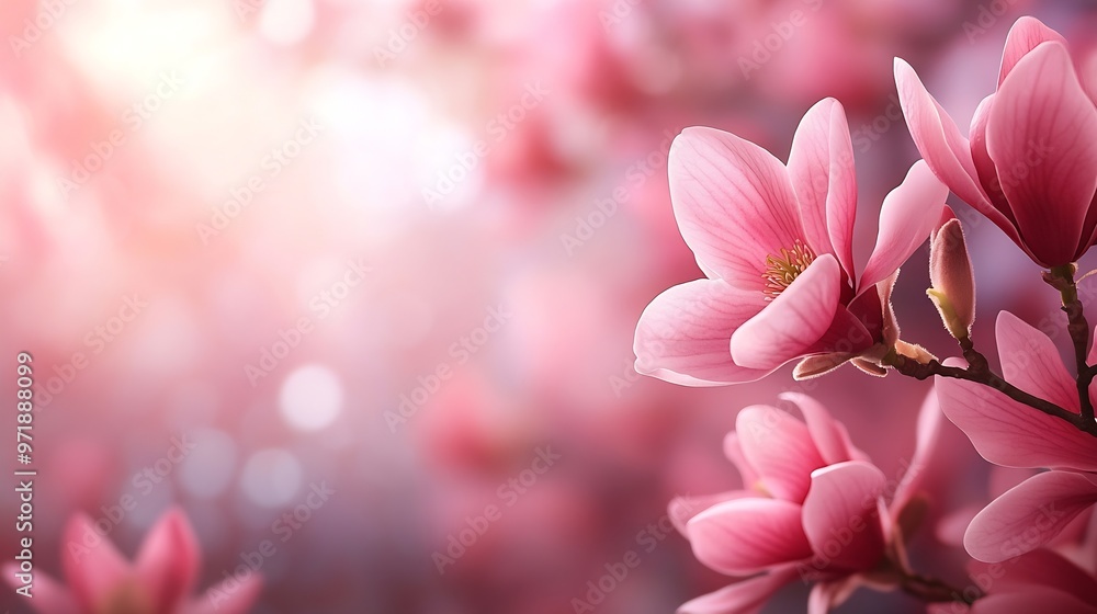 Fototapeta premium Pink magnolia flower background wallpaper : Generative AI