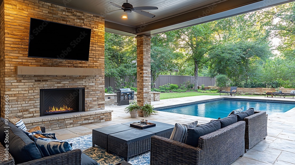Covered Patio and Backyard Entertainment Area with Furniture Outdoor ...
