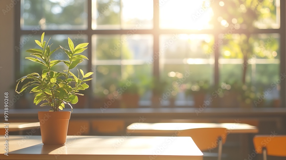Beautiful blurred background of bright classroom and study room with panoramic windows and beautiful lighting : Generative AI Beautiful blurred background of bright classroom and study room with panoramic windows and beautiful lighting : Generative AI