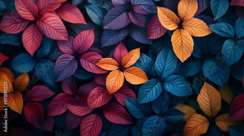 Wallpaper Mural Colorful leaves texture unusual floral background : Generative AI Torontodigital.ca