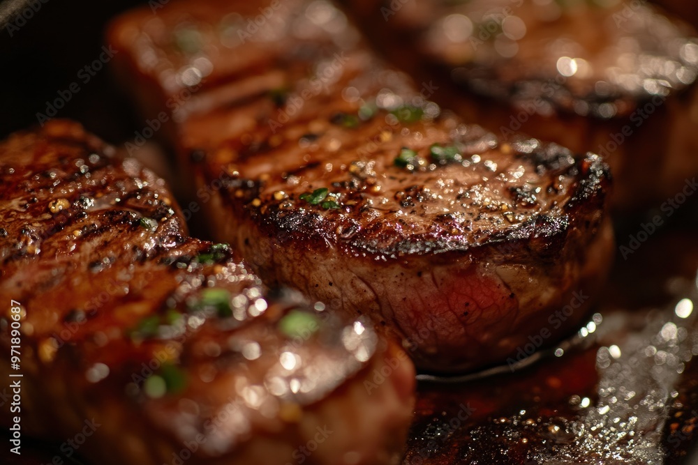 Close-up of a seared steak , ai Close-up of a seared steak , ai