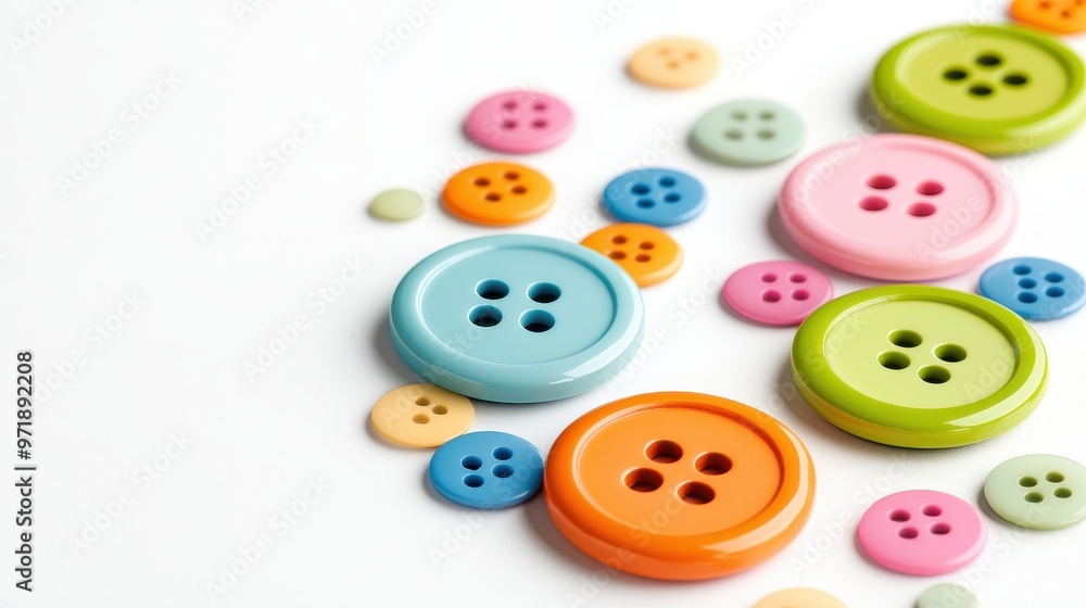 Colorful Buttons on White Background Sewing Supplies Craft Fashion DIY Design Colorful Buttons on White Background Sewing Supplies Craft Fashion DIY Design