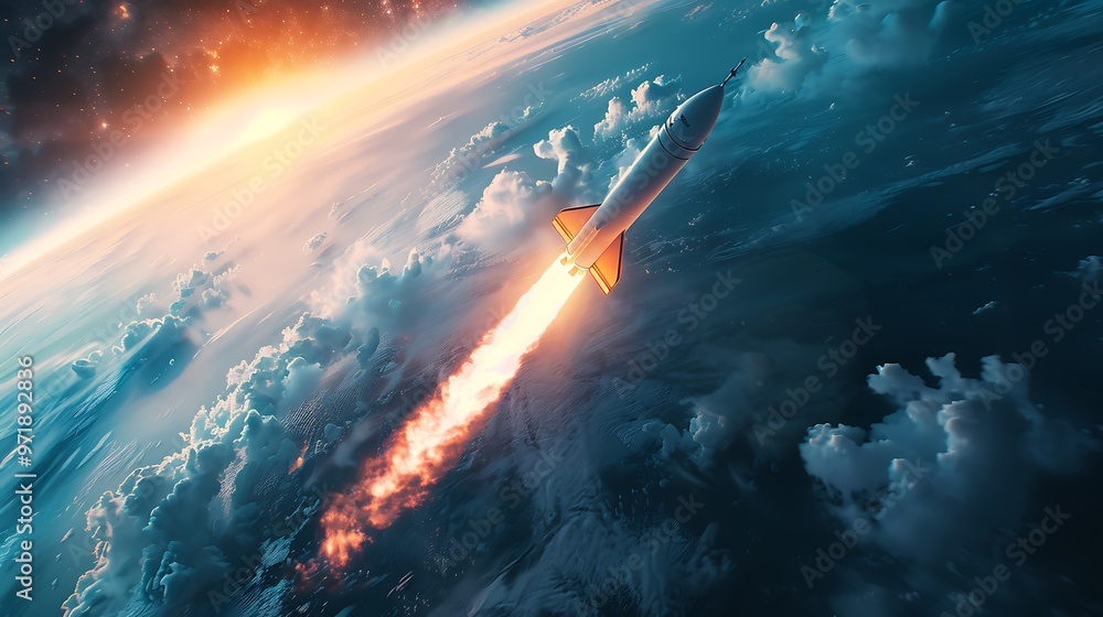 a rocket taking off from a launch pad. a rocket taking off from a launch pad.