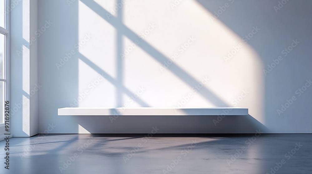 Minimalist empty room display with shadow : Generative AI Minimalist empty room display with shadow : Generative AI