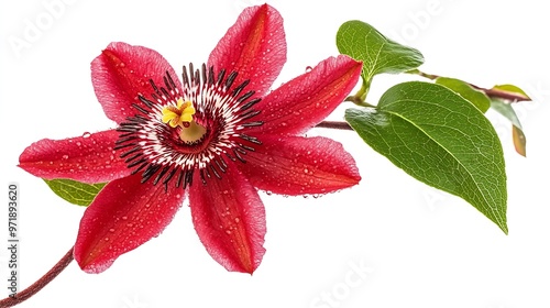 Passiflora coccinea Red passion flower isolated on white background with clipping path : Generative AI photo