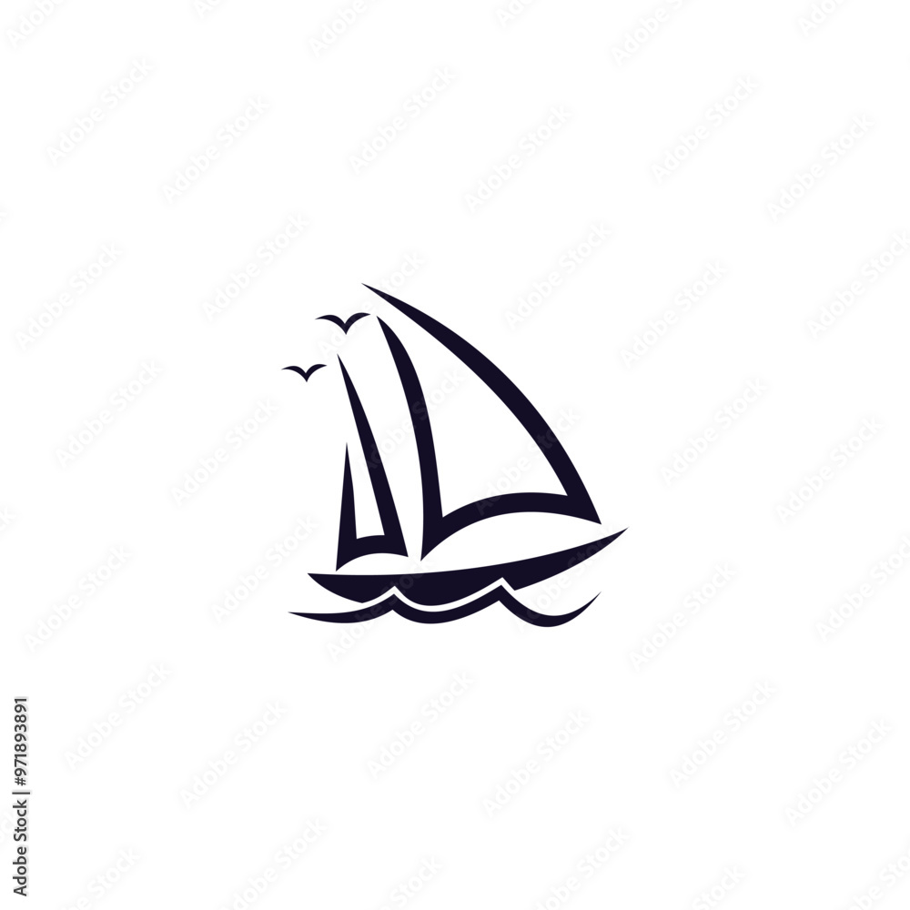 flat design logo of a boat sailing in the ocean flat design logo of a boat sailing in the ocean