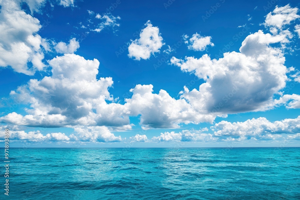 Beautiful nature view bright blue sky with white clouds background and soft oceans waves with a deep blue color on the sea , ai Beautiful nature view bright blue sky with white clouds background and soft oceans waves with a deep blue color on the sea , ai