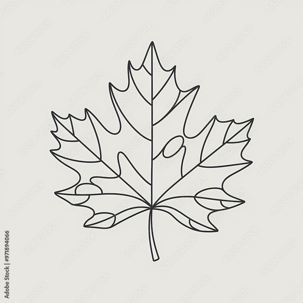 Fototapeta premium Minimalist Line Art Maple Leaf, isolated on white background 