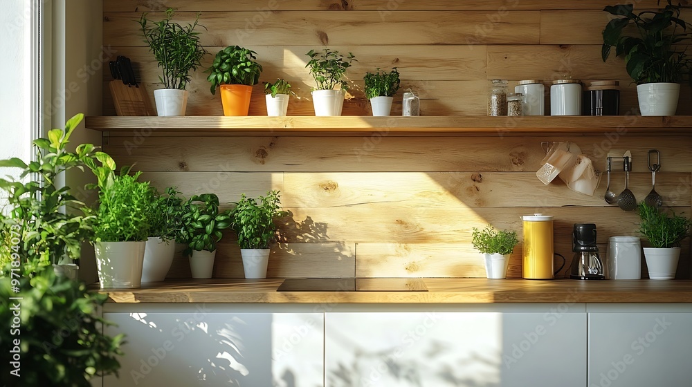 Small and modern kitchen with stylish decorations aesthetic white furniture and wooden wall : Generative AI Small and modern kitchen with stylish decorations aesthetic white furniture and wooden wall : Generative AI