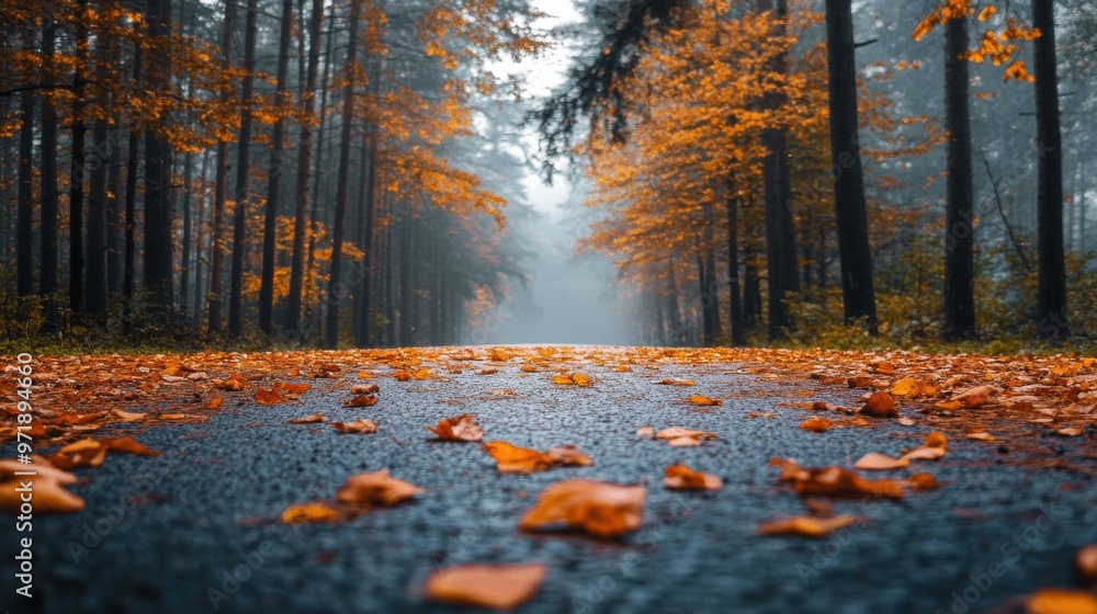 A road with a lot of leaves on it. Autumn season A road with a lot of leaves on it. Autumn season