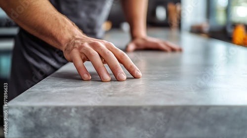 Man assembling new kitchen countertop : Generative AI