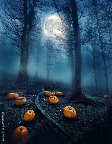 halloween pumpkin in the forest