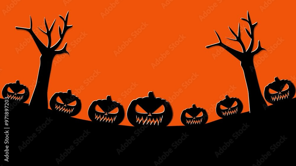 halloween pumpkin animation next to trees on colored background, halloween background halloween pumpkin animation next to trees on colored background, halloween background
