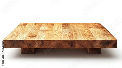 Empty light brown wooden table isolated on white : Generative AI