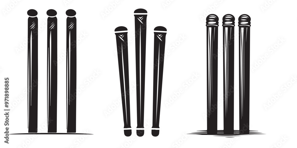 set of cricket stump silhouette vector illustration on white background set of cricket stump silhouette vector illustration on white background