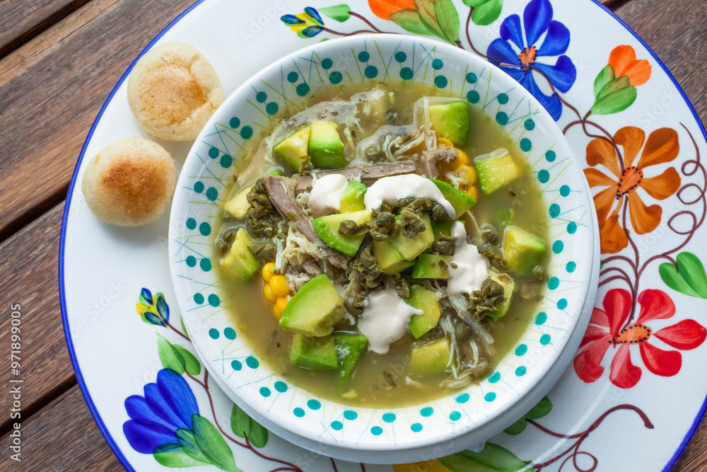 Ajiaco Soup with Avocado and Corn Traditional Colombian Dish Ajiaco Soup with Avocado and Corn Traditional Colombian Dish