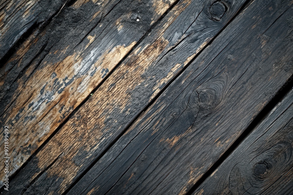 Weathered Wooden Planks with Blackened Surface Weathered Wooden Planks with Blackened Surface
