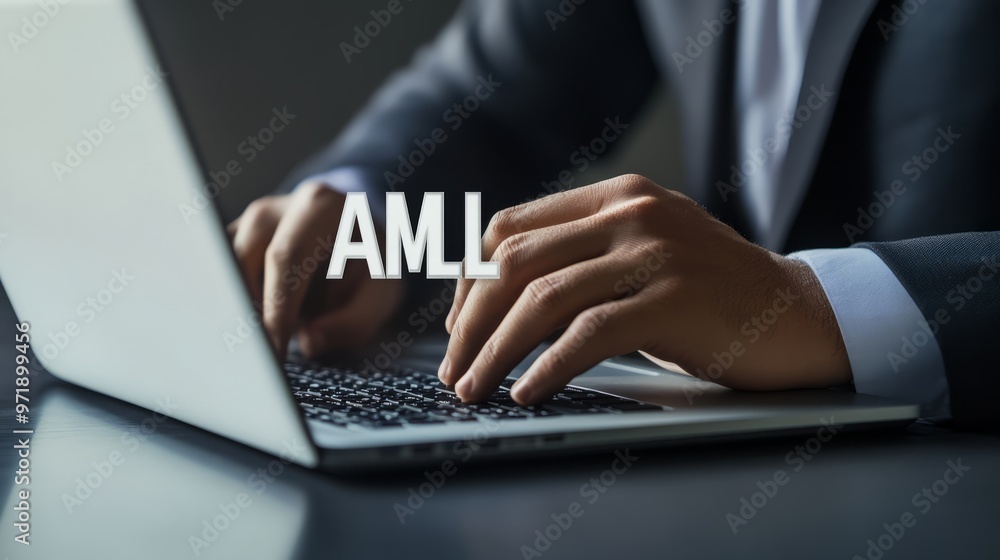 Businessman touching a virtual screen with the word Businessman touching a virtual screen with the word