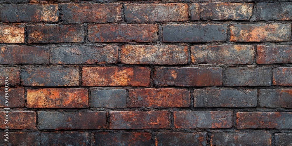 Obraz premium Weathered Brick Wall with Dark and Rusted Brick Patterns